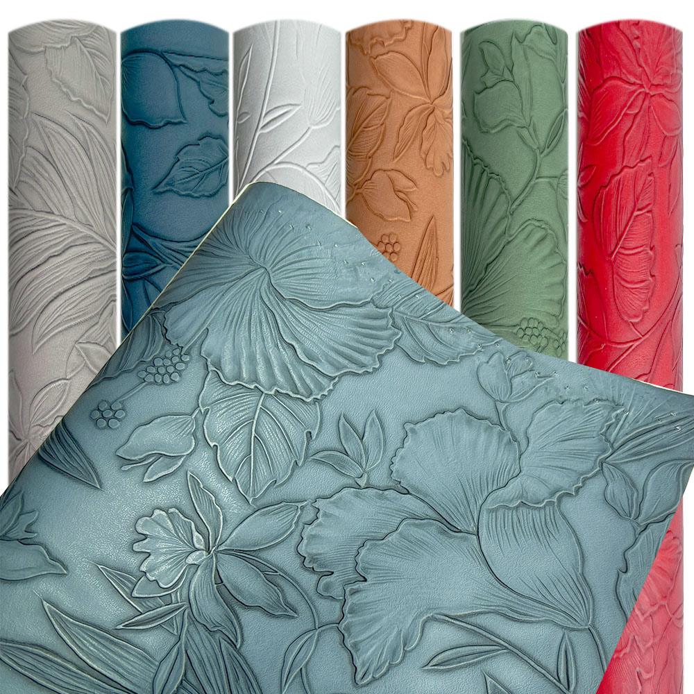 Vintage Sewing Textile - วินเทจดอกไม้นูนF Auxหนังสไตล์ย้อนยุคสังเคราะห์ผ้าแผ่นสําหรับDIYกระเป๋ากระเป๋าสตางค์เย็บวัสดุตกแต่งพื้นหลัง