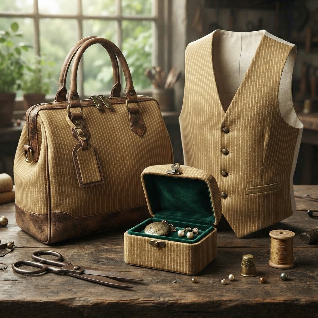 ผ้าลินินผสมผ้าฝ้ายลายทาง ย้อมส - Vintage Sewing Textile บทวิจารณ์และราคา